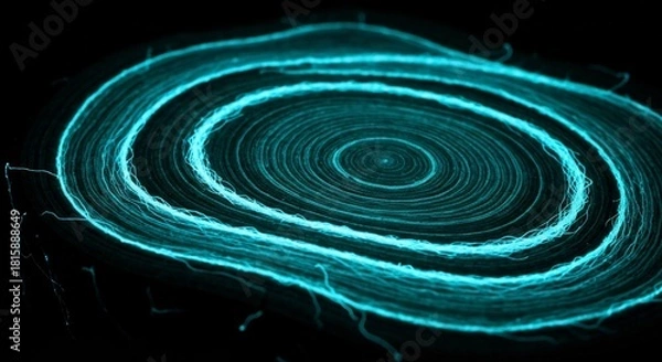Obraz Concentric glowing cyan threads forming a spiral pattern on a black background