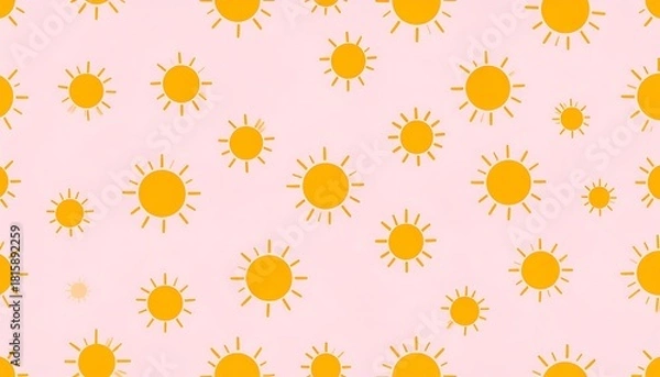 Fototapeta Cute Sun Pattern Background with Pink Backdrop.