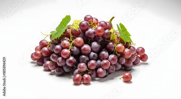 Obraz Freshly picked red grapes with vibrant leaves, perfect for healthy snacking, wine making, or adding a touch of natural beauty to your designs today