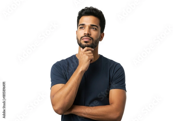 Obraz Man with beard thinking with hand on chin isolated on transparent background