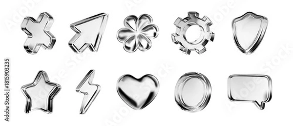 Fototapeta 3D dark silver faceted abstract star shape, geometric flower, isolated on transparent background, png