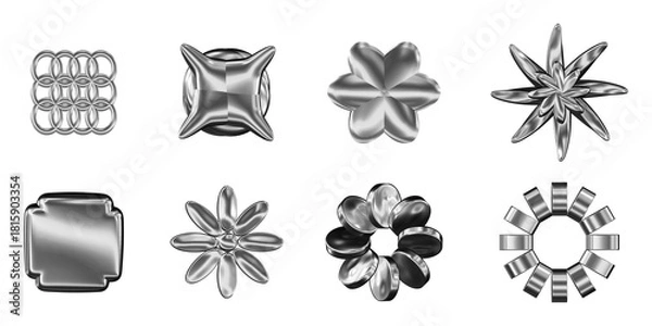 Obraz 3D metallic silver interlocking ring pattern, geometric design, isolated on transparent background, png