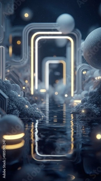 Fototapeta Futuristic Neon Geometric Tunnel Design