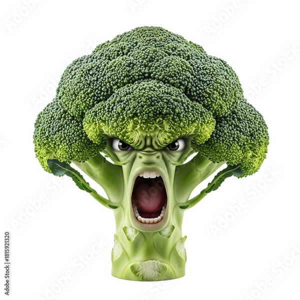 Fototapeta Scary broccoli screaming, a fun concept representing healthy eating challenges or picky eaters, perfect for educational materials and campaigns