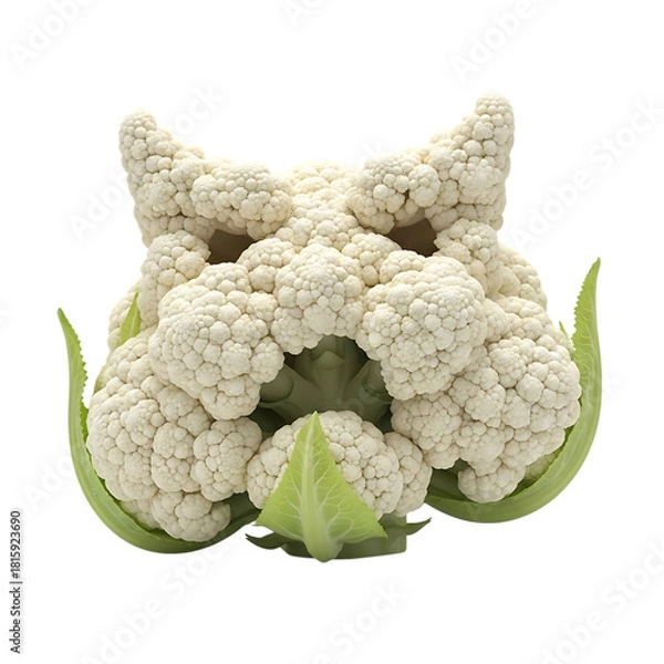 Fototapeta Fresh cauliflower head with vibrant green leaves, ready for healthy recipes and culinary creations, adding a touch of natural goodness to any project