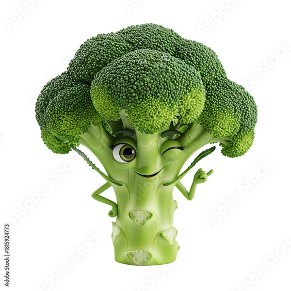 Fototapeta Playful broccoli character with a wink promotes healthy eating and adds a fun touch to nutrition campaigns, perfect for children's content