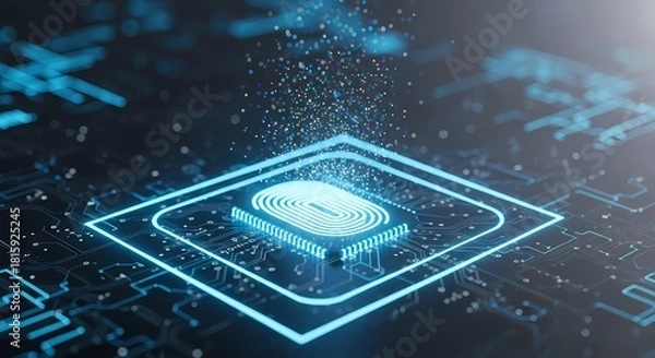 Fototapeta Digital Biometric Fingerprint Security on High-Tech Microchip