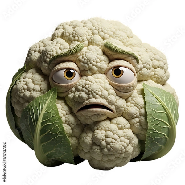 Fototapeta Expressive cauliflower character with a sad face, perfect for healthy eating campaigns and emotional food concepts, a unique vegetable icon