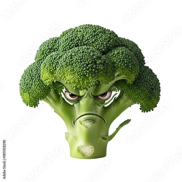 Fototapeta Grumpy broccoli character with a stern face and piercing eyes, a funny concept for healthy eating campaigns and dietary awareness initiatives