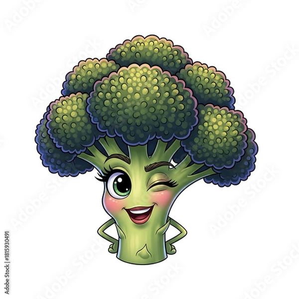 Fototapeta Winking cartoon broccoli character illustration isolated on transparent background