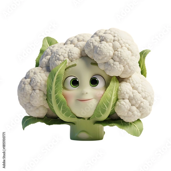 Fototapeta Cute cauliflower character with big eyes isolated isolated on transparent background