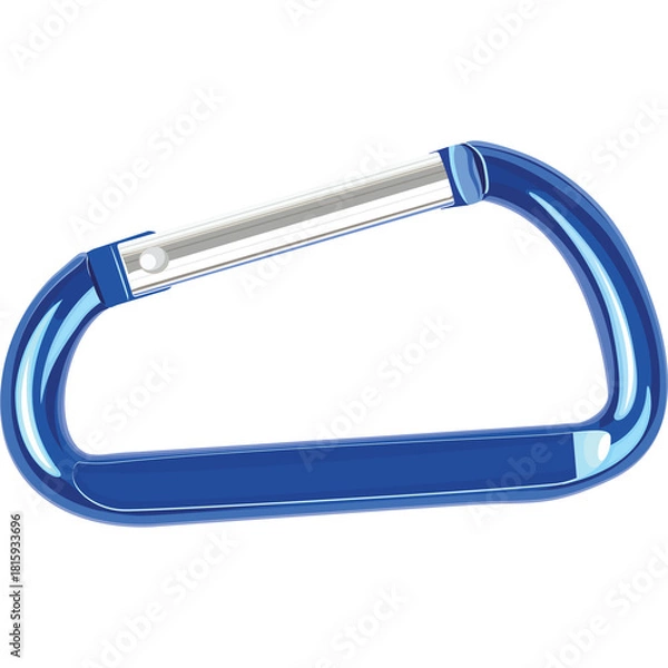 Obraz Shiny Blue Metal Carabiner Clip With Silver Spring Loaded Gate And White Background