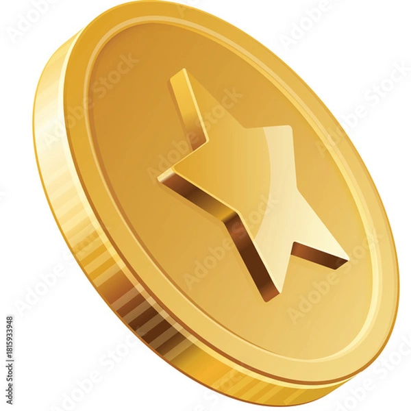 Obraz Shiny Golden Coin with Star Emblem Isolated on Transparent Background Ideal for Gamification or Rewards Concepts