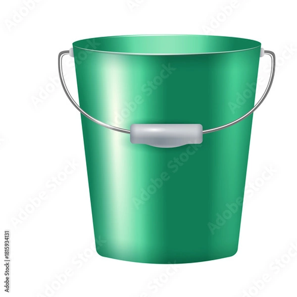 Obraz Shiny Teal Green Bucket With Silver Handle On A Transparent Background For Storage And Cleaning Tasks