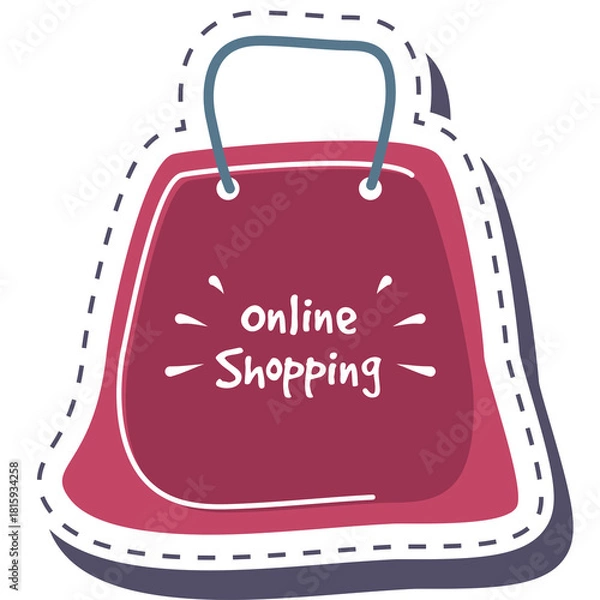 Obraz Shopping Bag Icon With Online Shopping Text In White With Pink Accents And Dark Blue Outline On Transparent Background