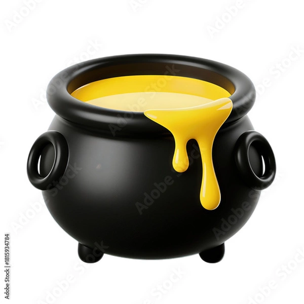 Fototapeta Yellow Liquid Pouring from Black Cauldron