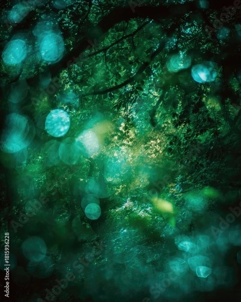 Fototapeta Emerald Green Bokeh Forest Background