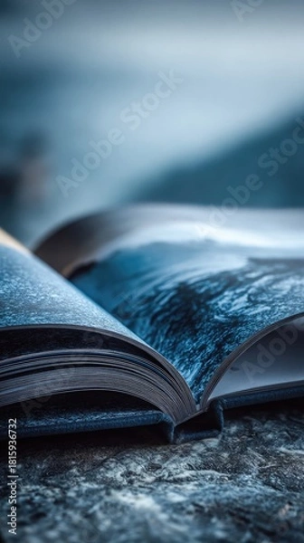 Fototapeta Close Up Of Open Book With Dark Blue Pages