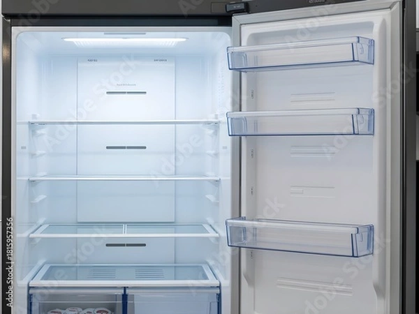 Fototapeta Refrigerator fridge empty shows a clean modern interior design