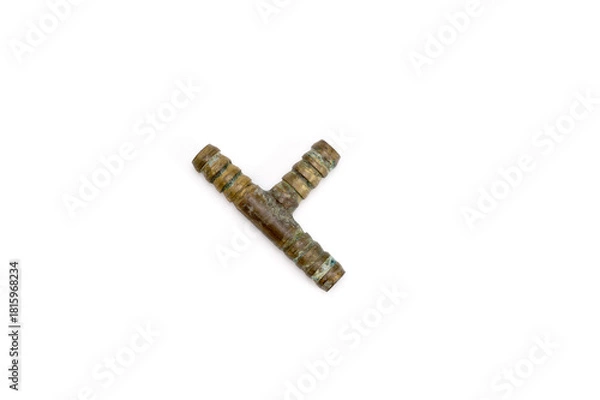 Obraz Rusty Brass Pipe Connector Isolated on White Background