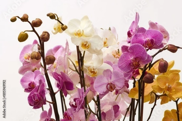 Fototapeta Multicolored Orchids Bouquet On White Background