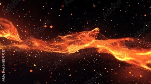 Obraz Abstract fiery stream of particles flowing in a dark ethereal space scene