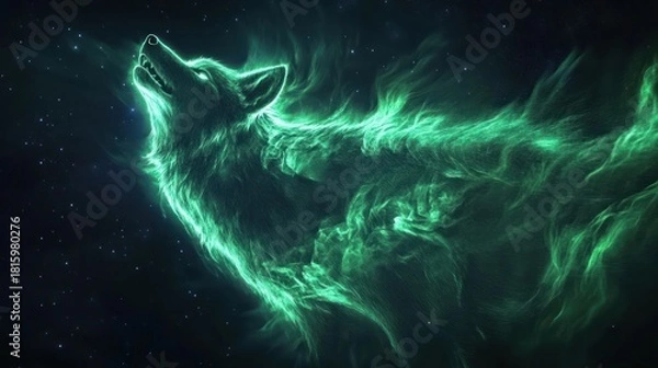 Obraz Spectrally radiant wolf howling to the celestial sphere of starry night