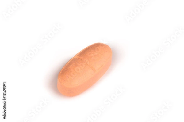 Obraz close-up of a soft pink pill isolated on a white backgound.psd