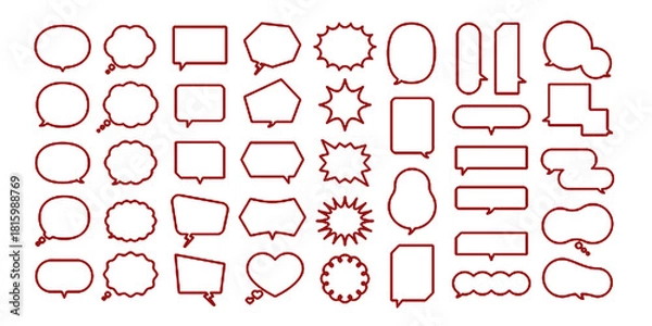 Fototapeta Simple line speech bubble set / speech bubbles, dialogue, frames, clouds