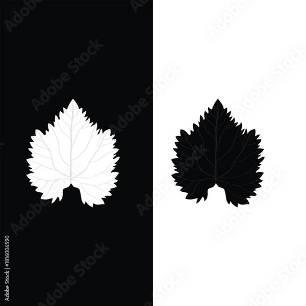 Fototapeta Black and White Leaf Silhouette Contrast Minimalist Vector Design