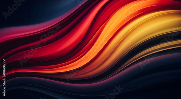 Fototapeta Vibrant abstract flowing waves of red orange and yellow on dark background