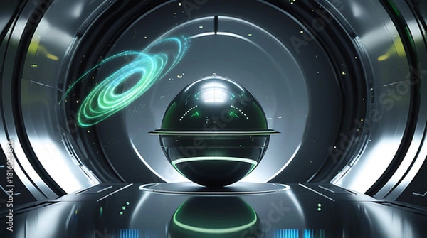 Fototapeta Futuristic sci fi egg orb in a high tech chamber