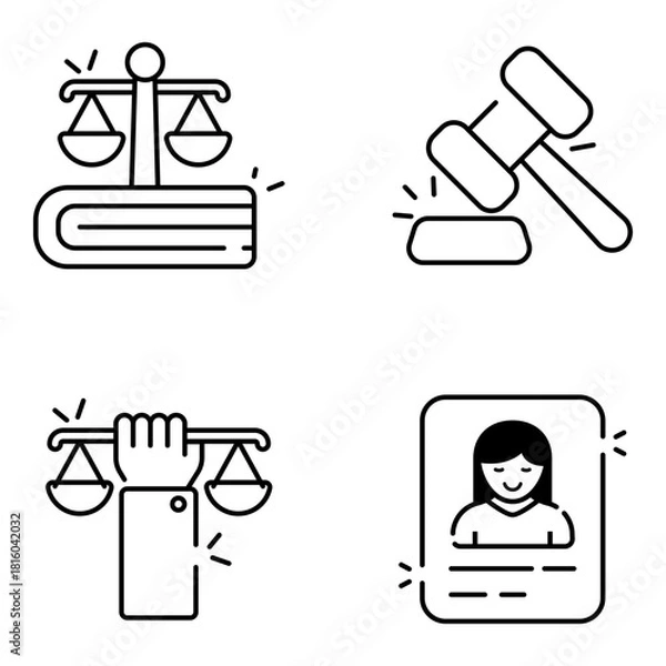 Fototapeta Set of Justice, Law and Fairness linear Icons 