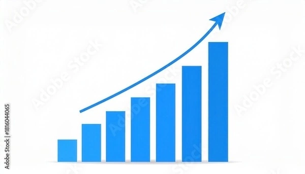 Obraz A blue bar graph illustrating growth trends with an upward arrow, symbolizing progress and success in a business context.