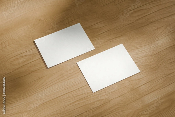 Obraz Two Empty Postcards on Wood Surface – Minimal Paper Stationery Mockup