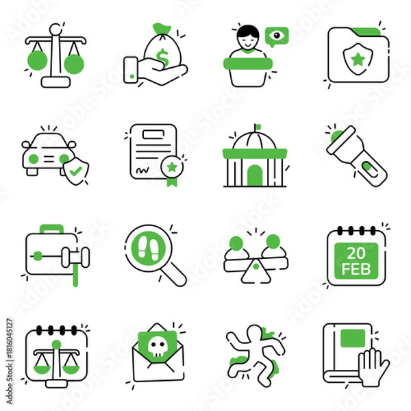 Fototapeta Set of Justice and Fairness Flat Icons 