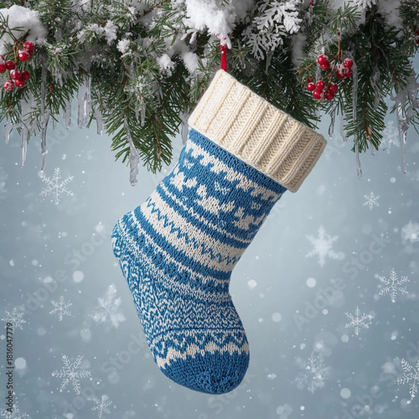 Obraz AI-Generated Christmas Stocking Image | Cozy Snowy Gift Display
