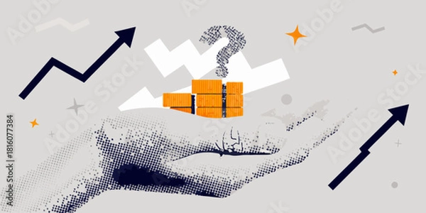 Obraz Uncertainty in investment growth held in hand with upward arrows