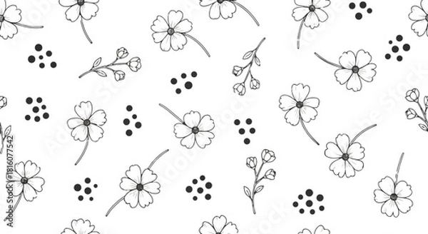 Obraz Delicate Floral Pattern with Dots Keywords floral, pattern, flower, blossom, petal, branch, bud