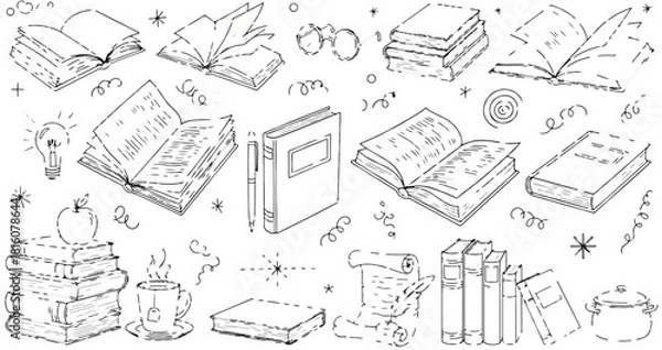 Obraz Hand Drawn Book and Study Illustrations books open book