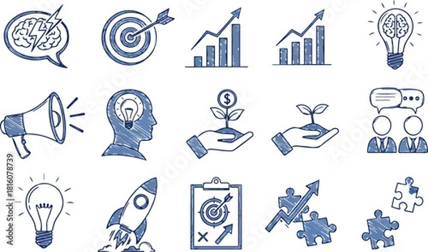 Obraz Hand Drawn Business and Idea Icons Set Keywords business, idea, brainstorm, thinking, light