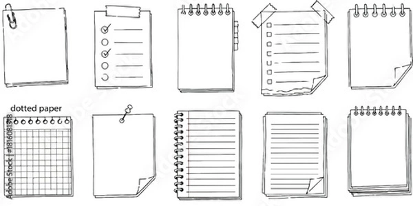 Obraz Notebook Paper and Notepads Doodle Collection illustration