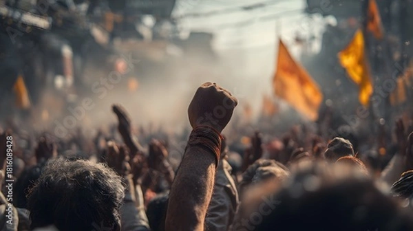 Obraz Spiritual Rally Crowd with Raised Fist During Devotional Procession