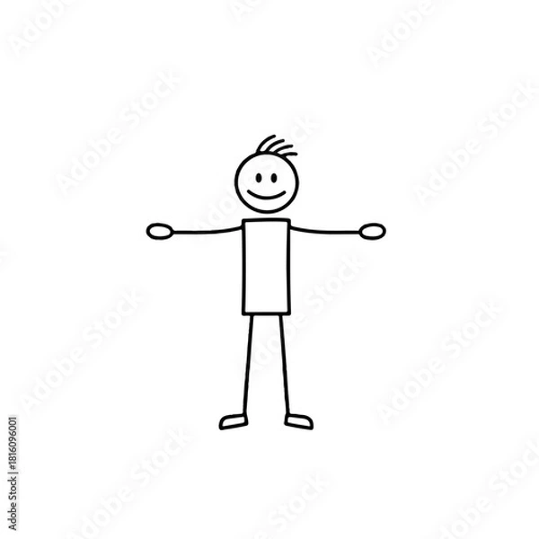 Obraz Simple hand drawn stick figure of a happy smiling person with arms wide open.