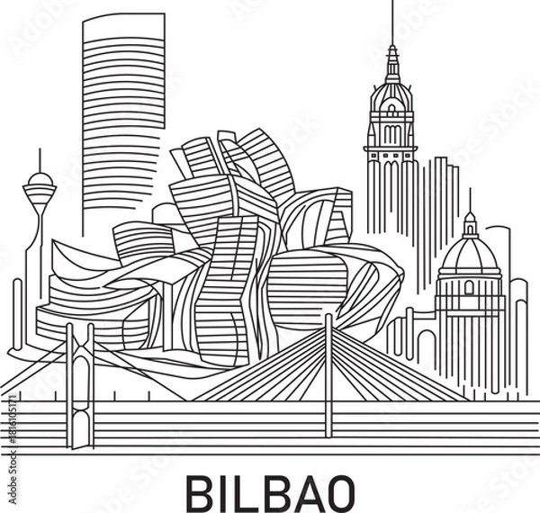 Fototapeta Bilbao City Line Draw Simple Minimalist