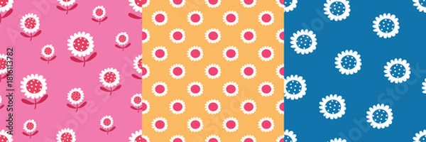 Obraz Playful daisy seamless pattern bundle – pink, orange and polka-dot styles