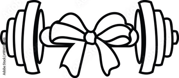 Fototapeta Dumbbell with Bow Line Art Icon - Fitness and Feminine Strength Symbol