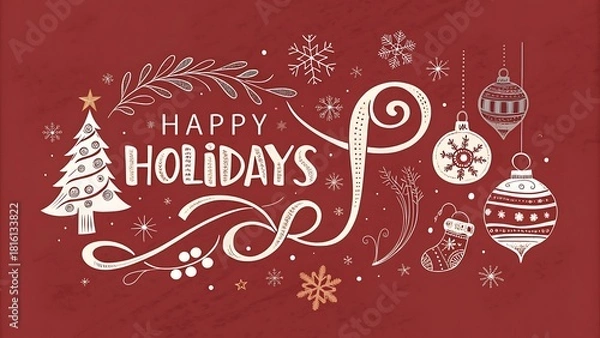 Obraz Happy holidays red vector banner with vibrant christmas ball