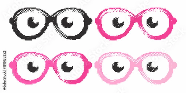 Fototapeta Four pairs of eyeglasses with pixelated effect in black and pink