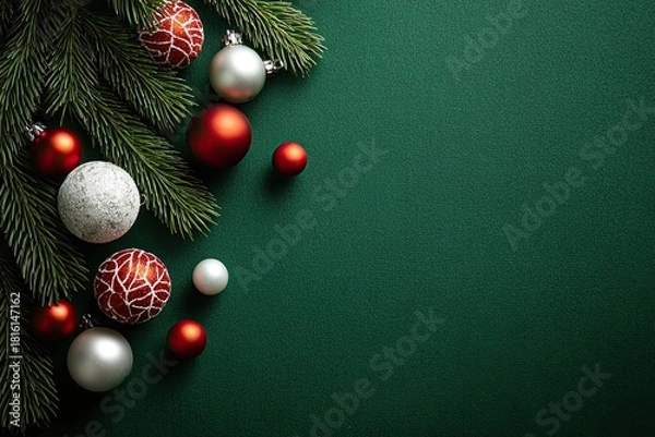 Obraz Christmas Decor on Dark Green Background Generative AI